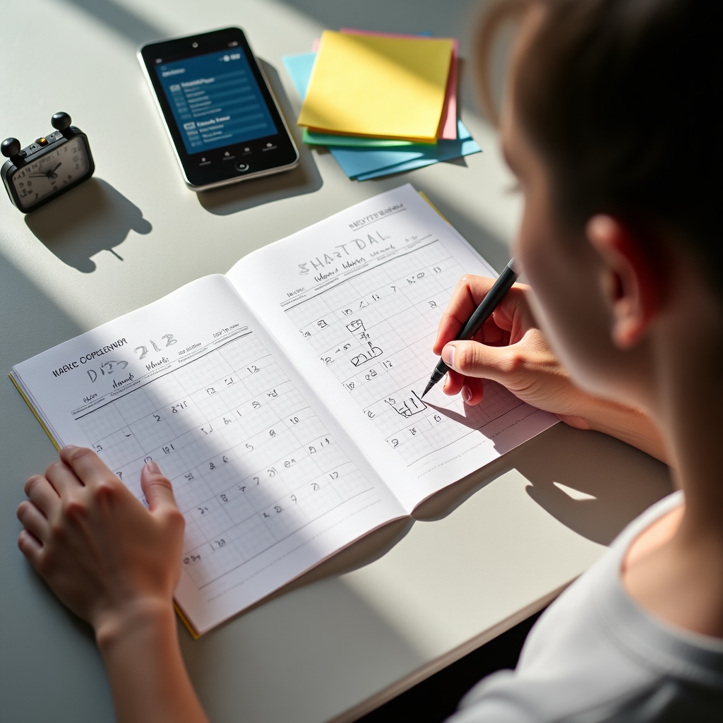 Persona che segna un calendario per tracciare le proprie abitudini